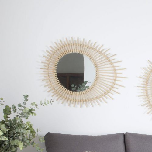 Decorative eye shaped rattan mirror